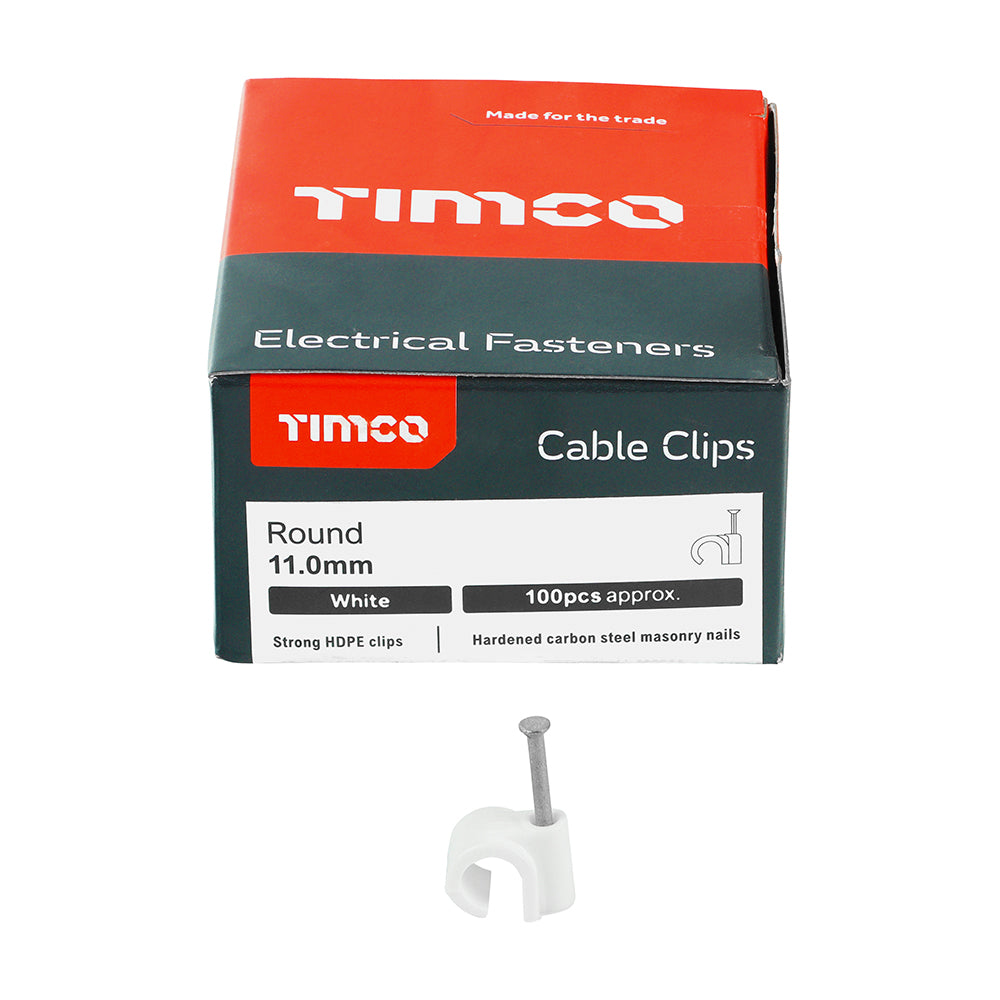 TIMCO Round Cable Clips White - To fit 11.0mm - Image