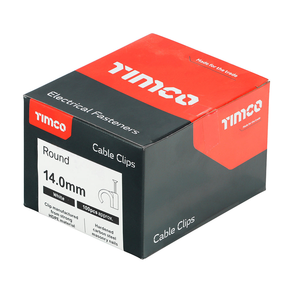 TIMCO Round Cable Clips White - To fit 14.0mm - Image