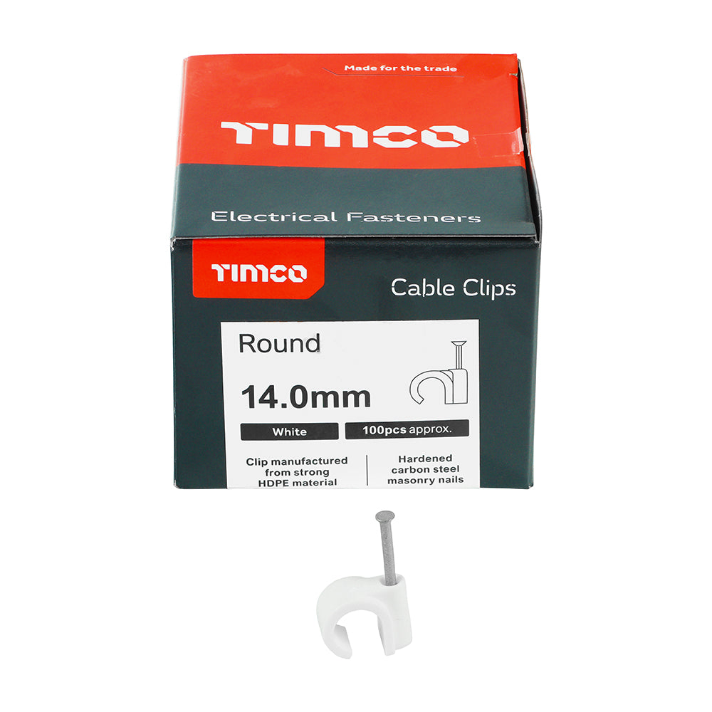 TIMCO Round Cable Clips White - To fit 14.0mm - Image