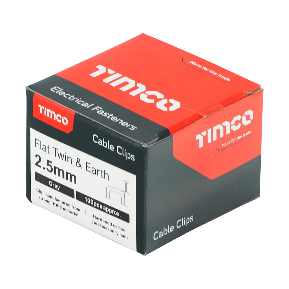 TIMCO Flat & Twin Cable Clips Grey - To fit 2.5mm - Image