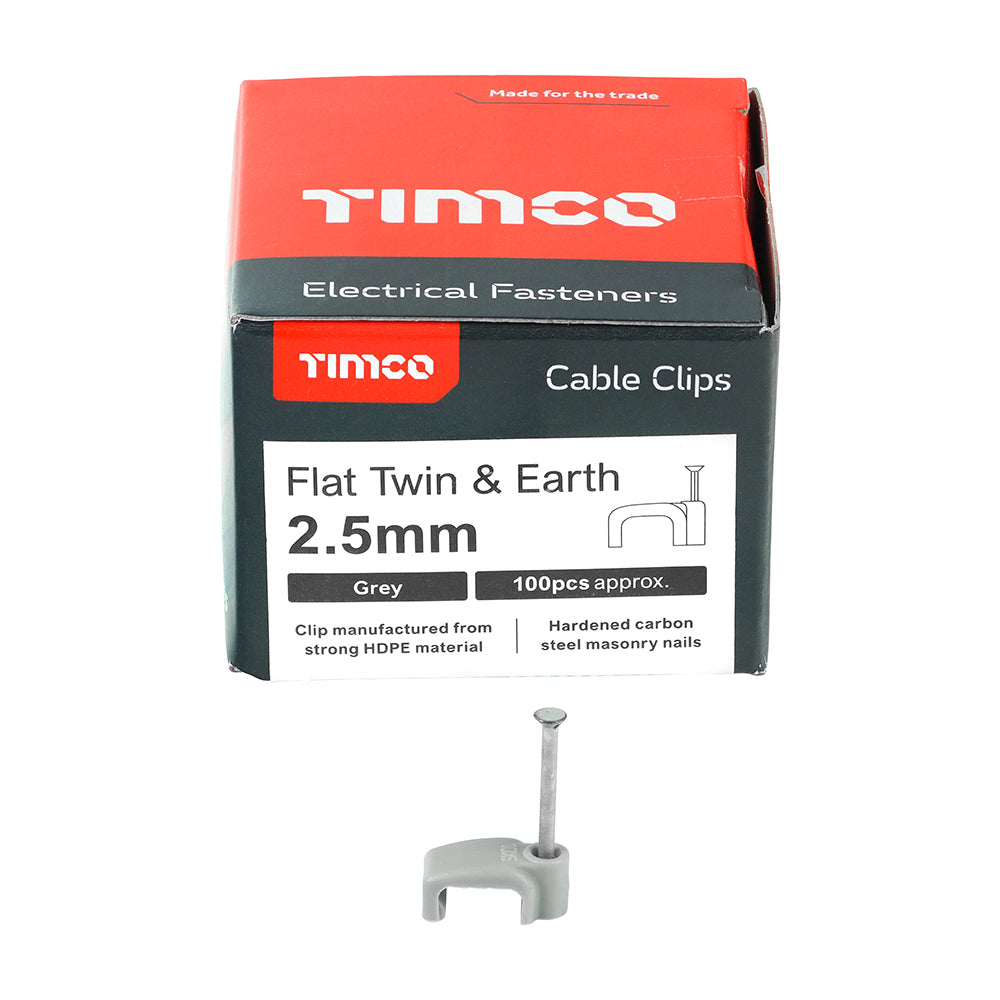 TIMCO Flat & Twin Cable Clips Grey - To fit 2.5mm - Image