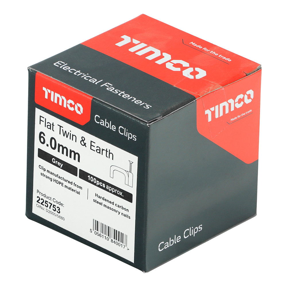 TIMCO Flat & Twin Cable Clips Grey - To fit 6.0mm - Image