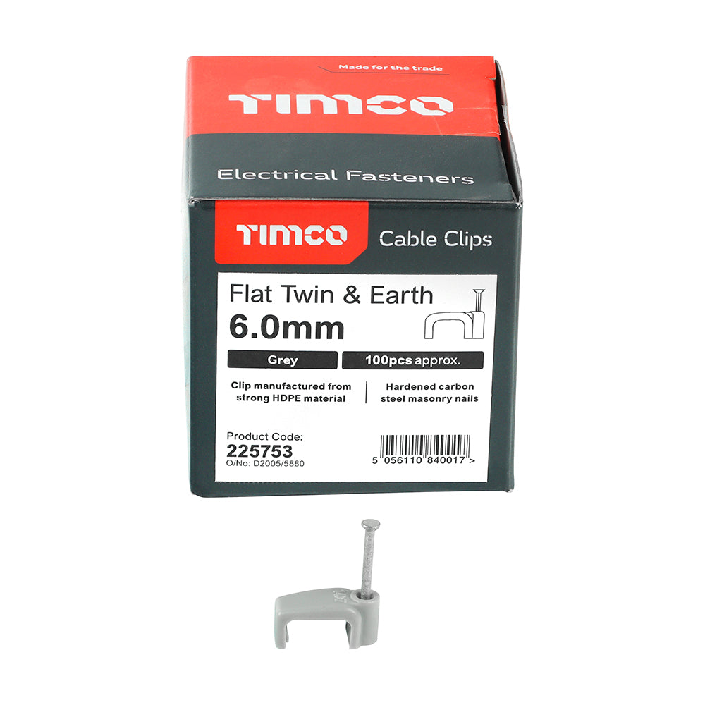 TIMCO Flat & Twin Cable Clips Grey - To fit 6.0mm - Image