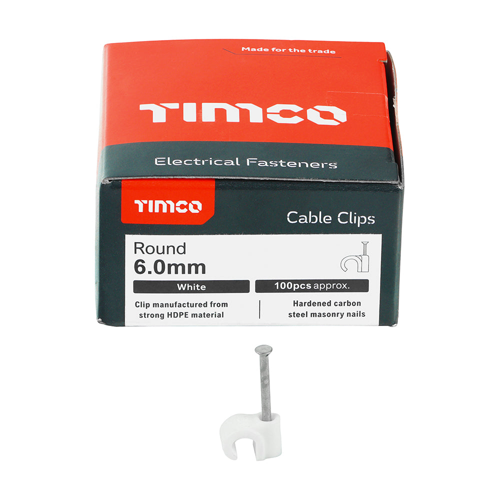TIMCO Round Cable Clips White - To fit 6.0mm - Image