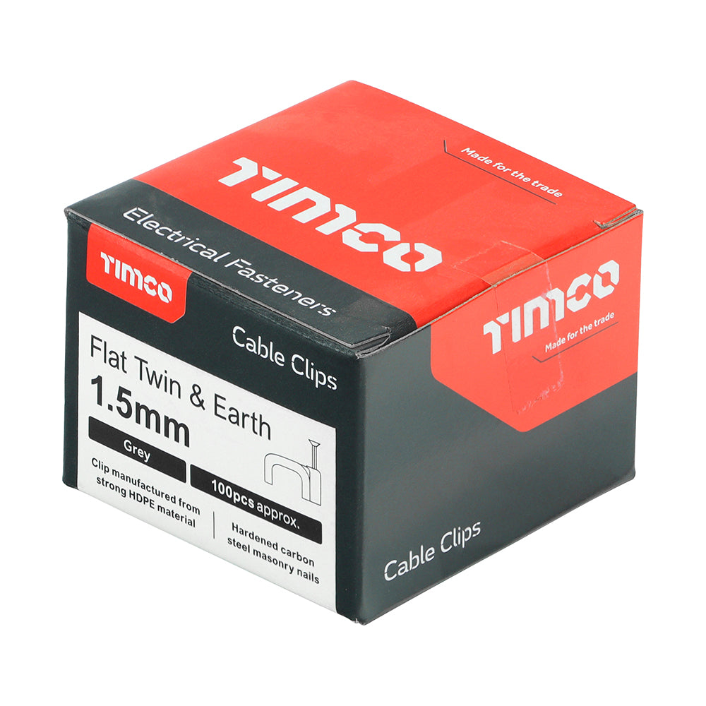 TIMCO Flat & Twin Cable Clips Grey - To fit 1.5mm - Image