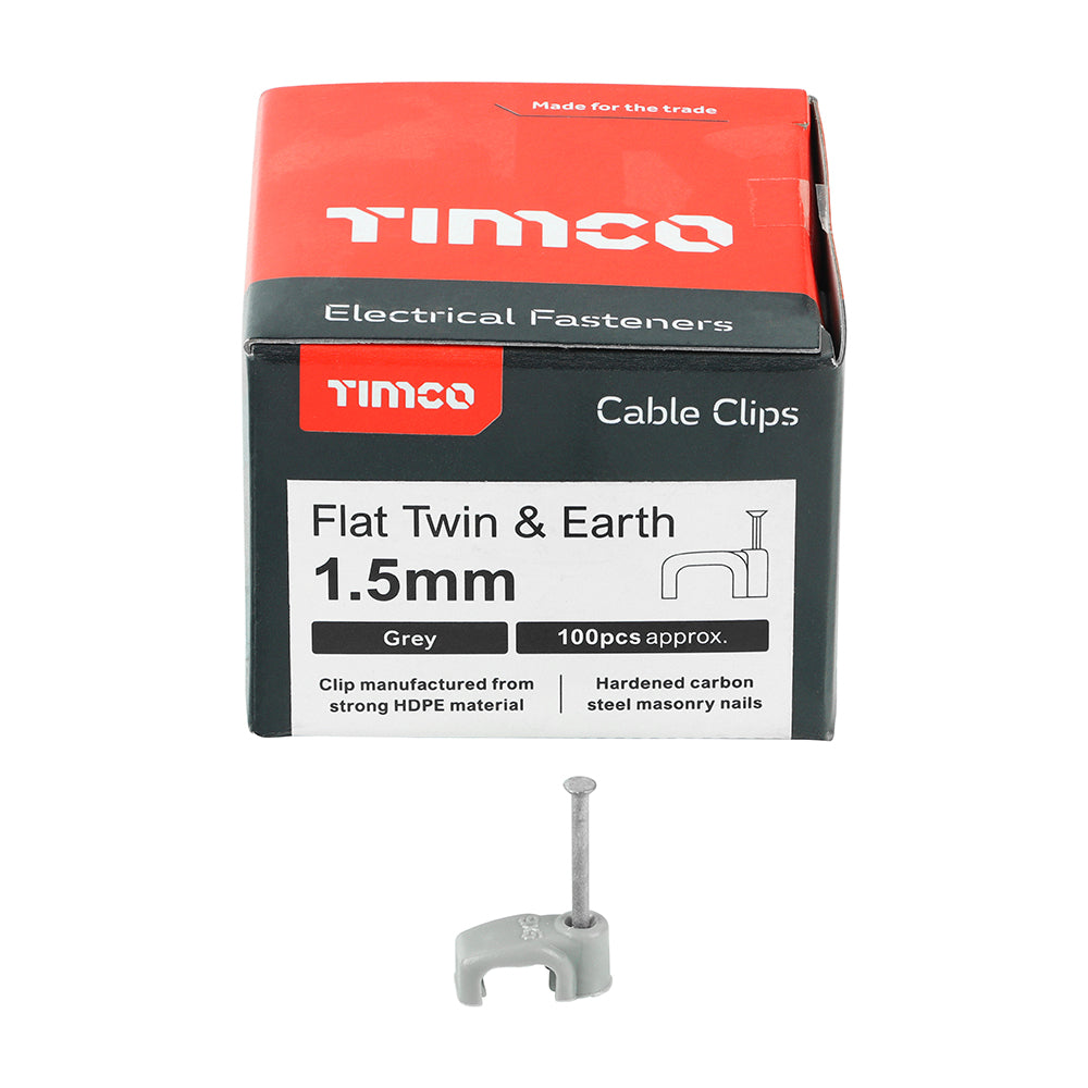 TIMCO Flat & Twin Cable Clips Grey - To fit 1.5mm - Image