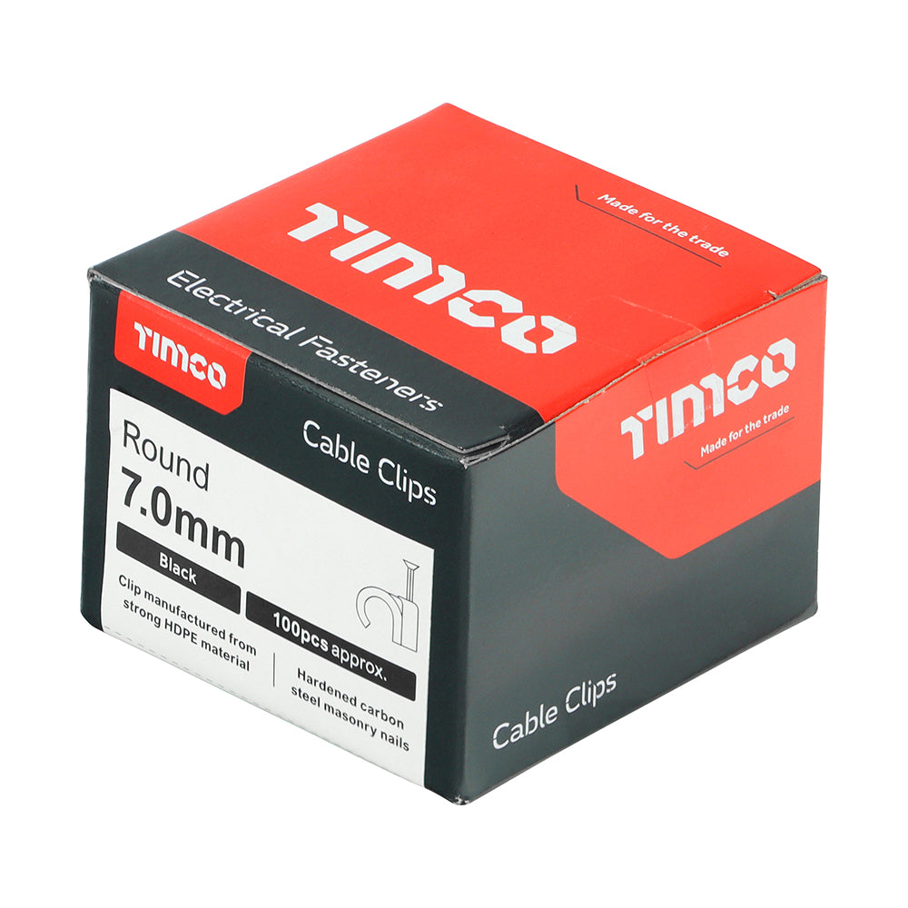 TIMCO Round Cable Clips Black - To fit 7.0mm - Image