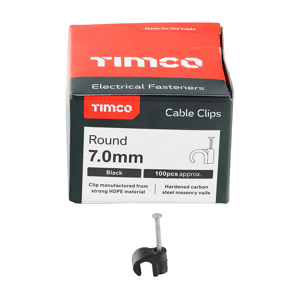 TIMCO Round Cable Clips Black - To fit 7.0mm - Image