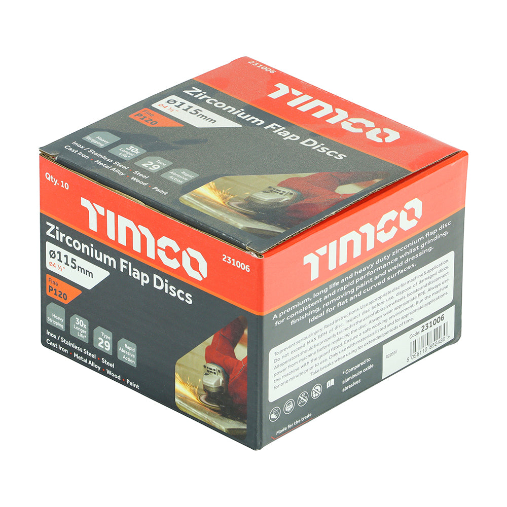 TIMCO Set of Flap Discs Zirconium Type 29 Conical P120 Grit - 115 x 22.23 - Image