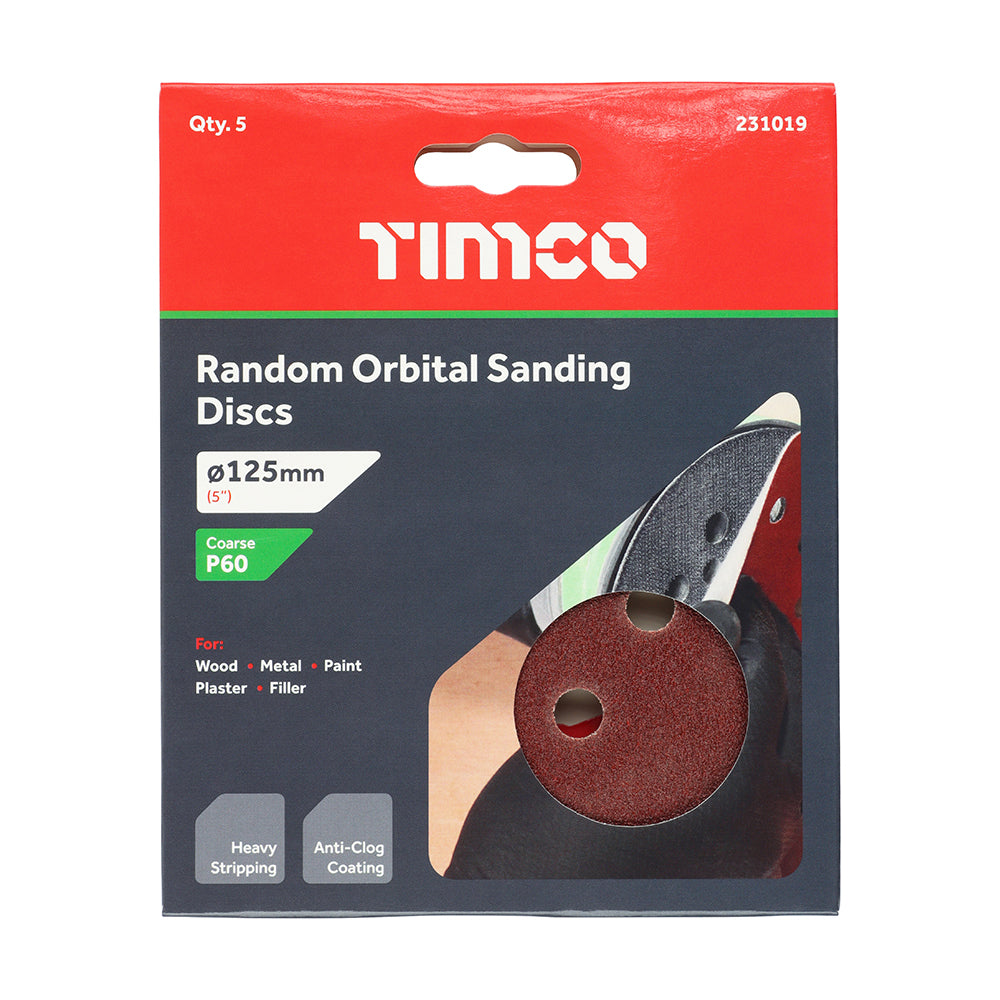 TIMCO Random Orbital Sanding Discs 60 Grit Red - 125mm - Image