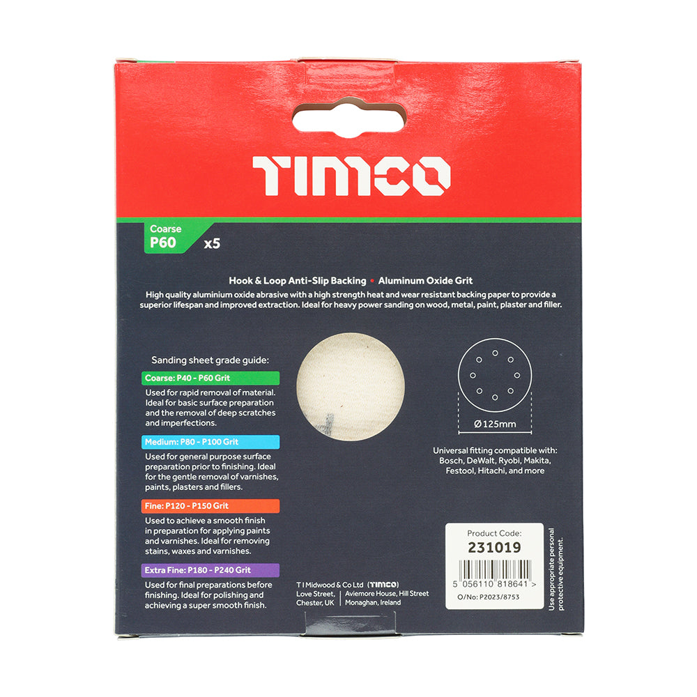 TIMCO Random Orbital Sanding Discs 60 Grit Red - 125mm - Image