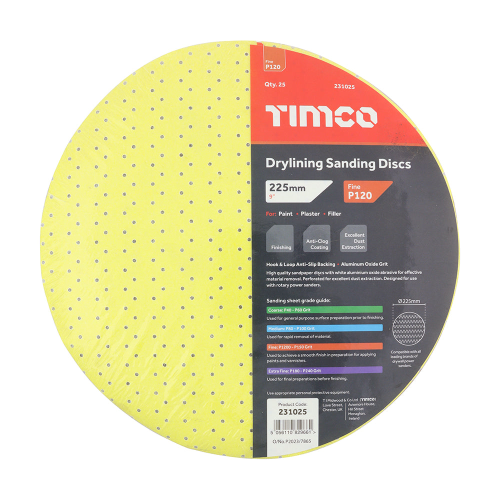 TIMCO Drylining Sanding Discs 120 Grit Yellow - 225mm - Image