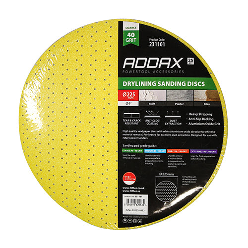TIMCO Drylining Sanding Discs 40 Grit Yellow - 225mm - Image