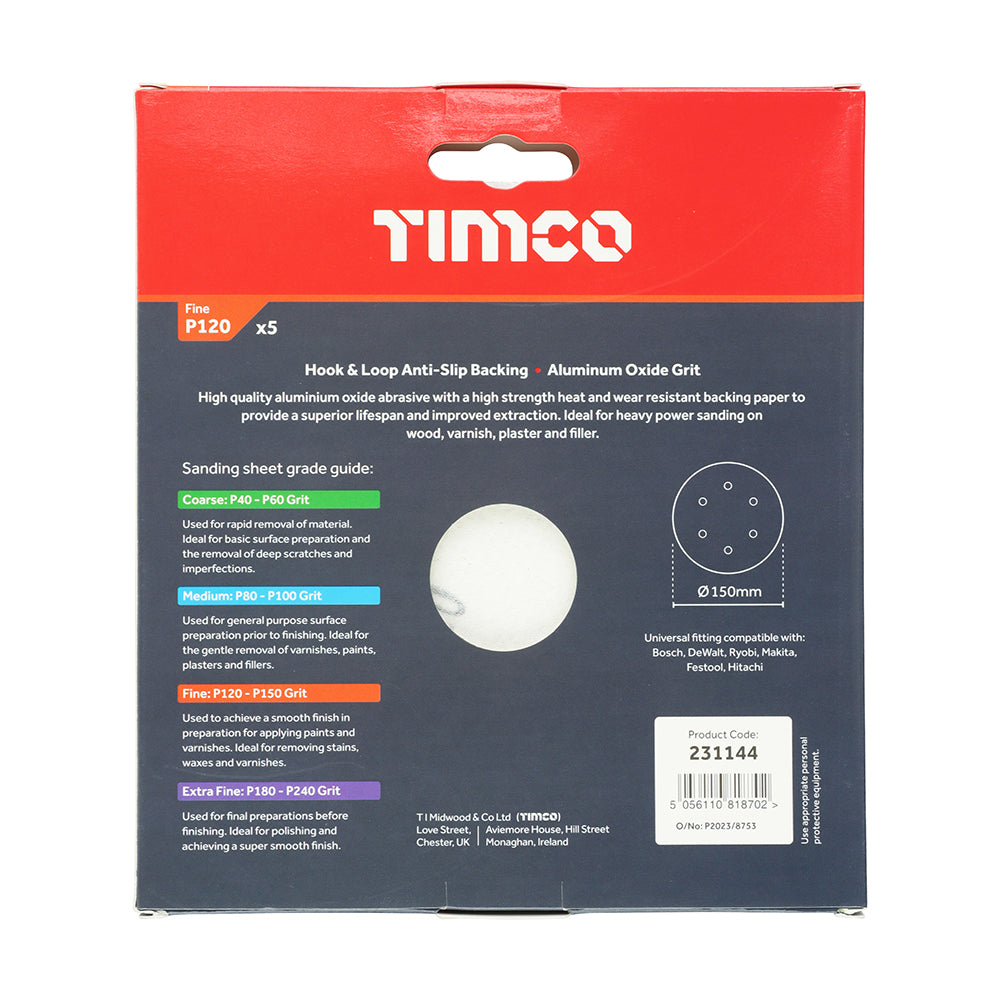TIMCO Random Orbital Sanding Discs 120 Grit Red - 150mm - Image