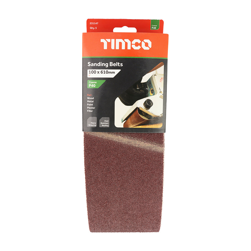 TIMCO Sanding Belts 40 Grit Red - 100 x 610mm - Image