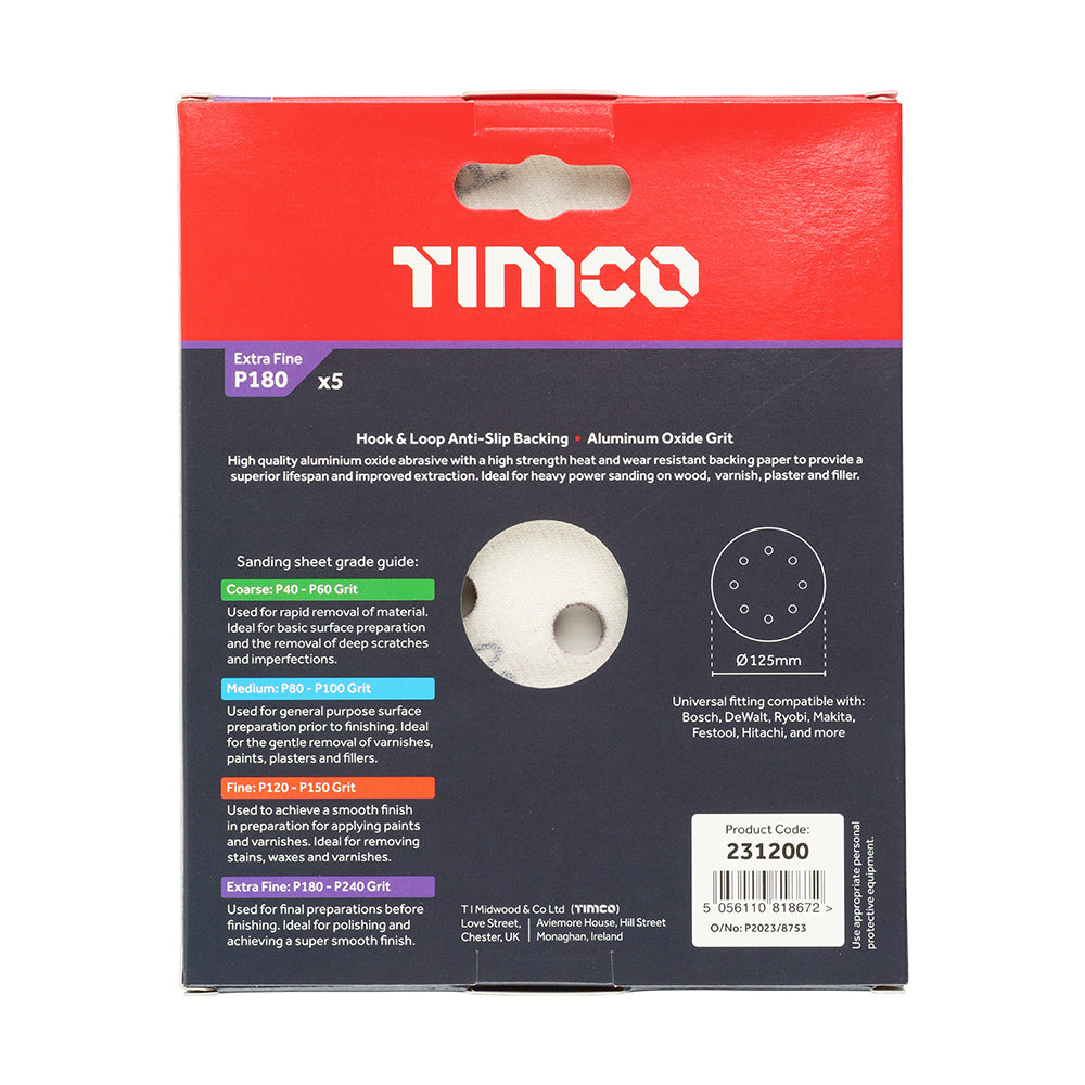 TIMCO Random Orbital Sanding Discs 180 Grit Red - 125mm - Image