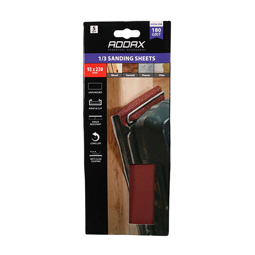 TIMCO 1/3 Sanding Sheets 180 Grit Red Unpunched - 93 x 230mm - Image