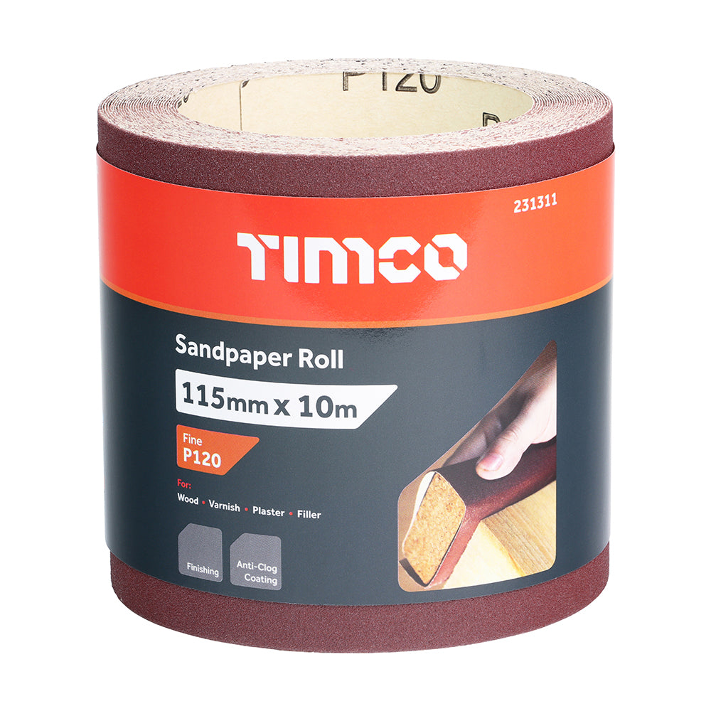 TIMCO Sandpaper Roll 120 Grit Red - 115mm x 10m - Image