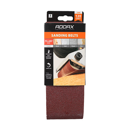 TIMCO Sanding Belts 120 Grit Red - 75 x 457mm - Image