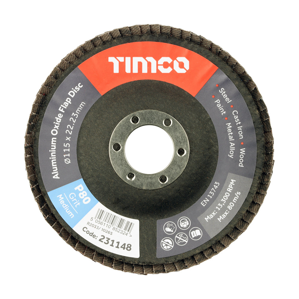 TIMCO Set of Flap Discs Aluminium Oxide Type 29 Conical -80 Grit - 115 x 22.23 - Image