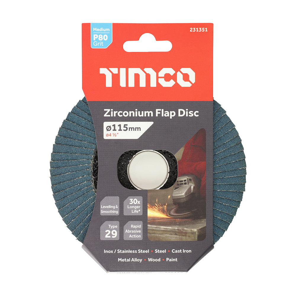 TIMCO Flap Disc Zirconium Type 29 Conical P80 Grit - 115 x 22.23 - Image