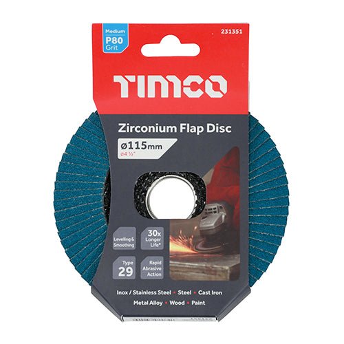 TIMCO Flap Disc Zirconium Type 29 Conical P80 Grit - 115 x 22.23 - Image