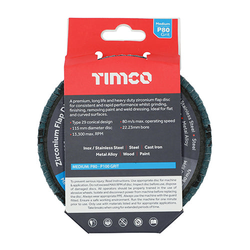 TIMCO Flap Disc Zirconium Type 29 Conical P80 Grit - 115 x 22.23 - Image