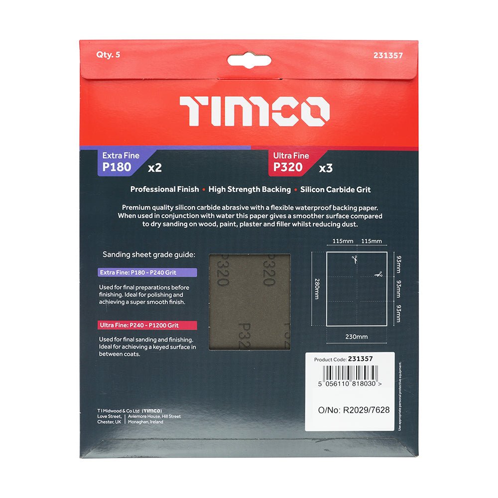 TIMCO Wet & Dry Sanding Sheets Mixed Black - 230 x 280mm (180/320) - Image