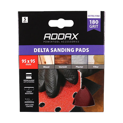 TIMCO Delta Sanding Pads 180 Grit Red - 95 x 95mm - Image