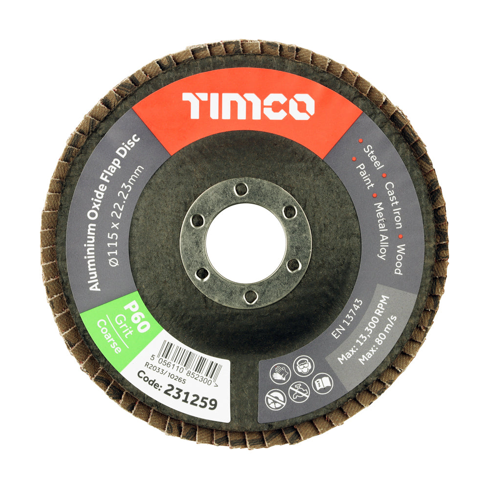 TIMCO Set of Flap Discs Aluminium Oxide Type 29 Conical -60 Grit - 115 x 22.23 - Image