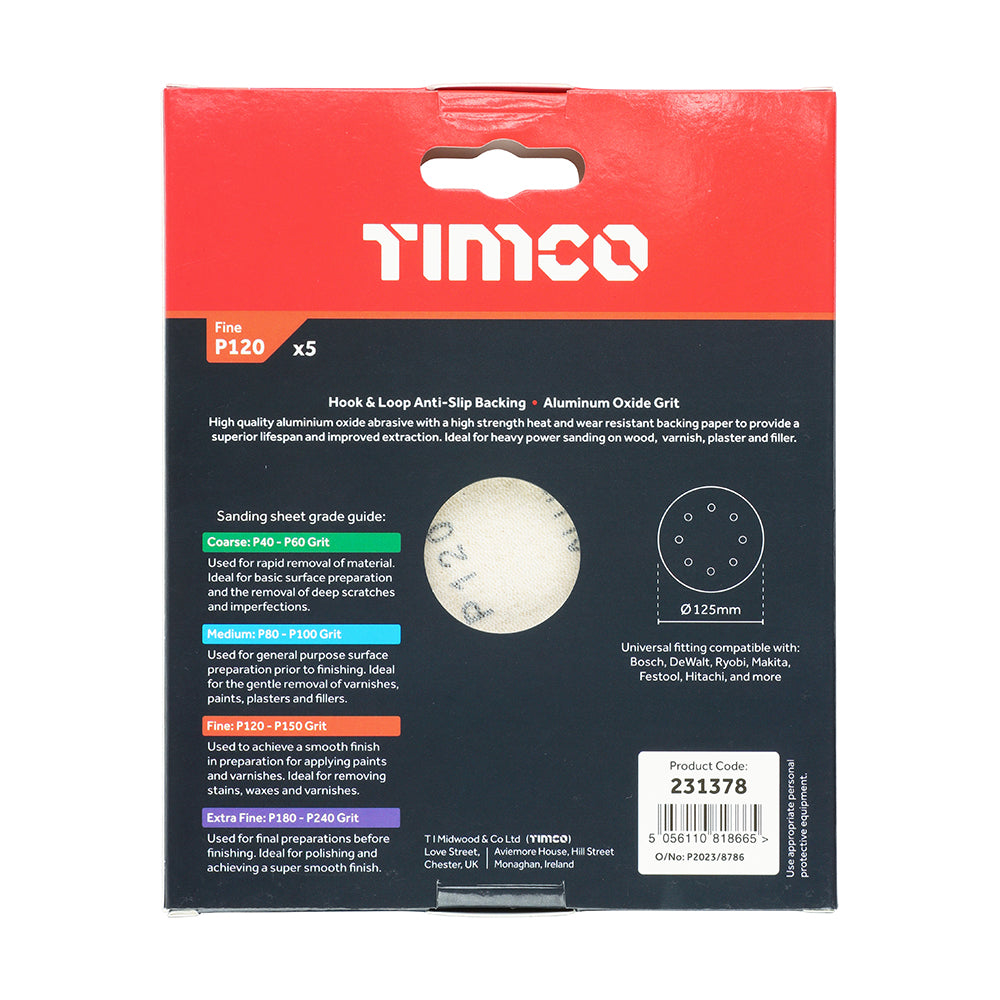 TIMCO Random Orbital Sanding Discs 120 Grit Red - 125mm - Image