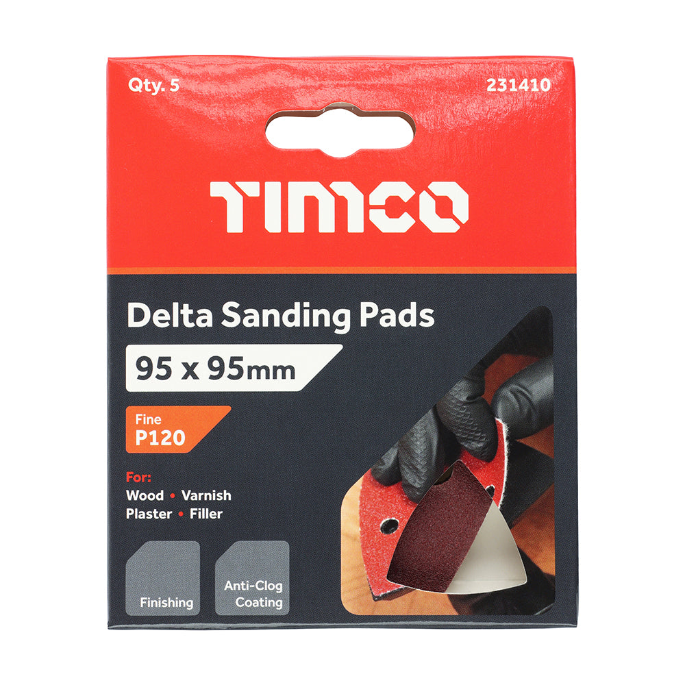 TIMCO Delta Sanding Pads 120 Grit Red - 95 x 95mm - Image