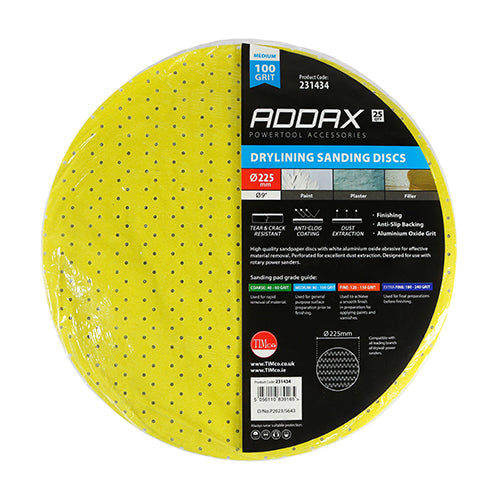 TIMCO Drylining Sanding Discs 100 Grit Yellow - 225mm - Image