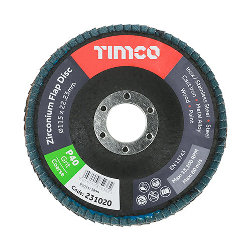 TIMCO Set of Flap Discs Zirconium Type 29 Conical P40 Grit - 115 x 22.23 - Image