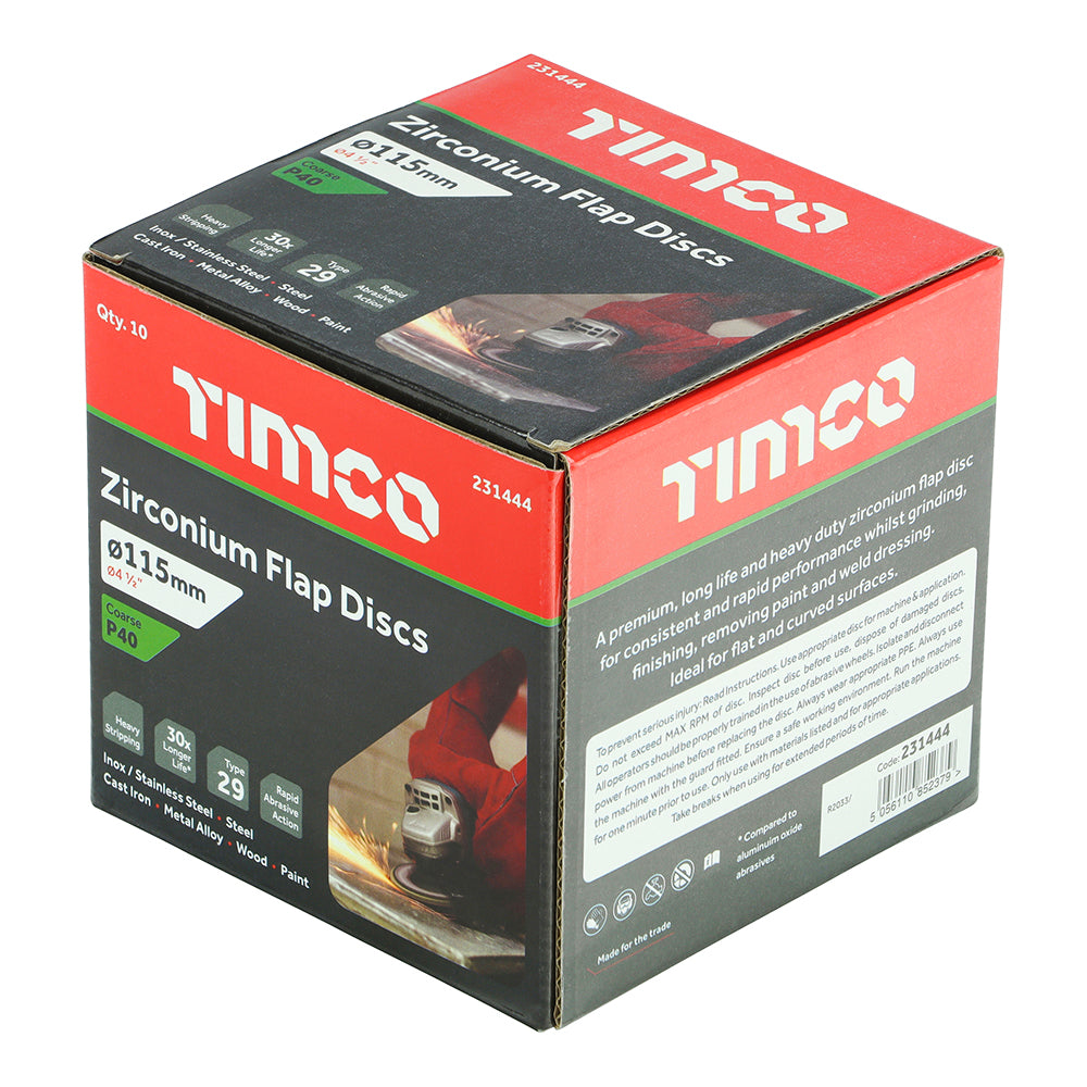 TIMCO Set of Flap Discs Zirconium Type 29 Conical P40 Grit - 115 x 22.23 - Image