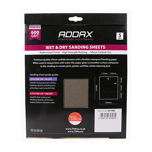 TIMCO Wet & Dry Sanding Sheets 600 Grit Black - 230 x 280mm - Image