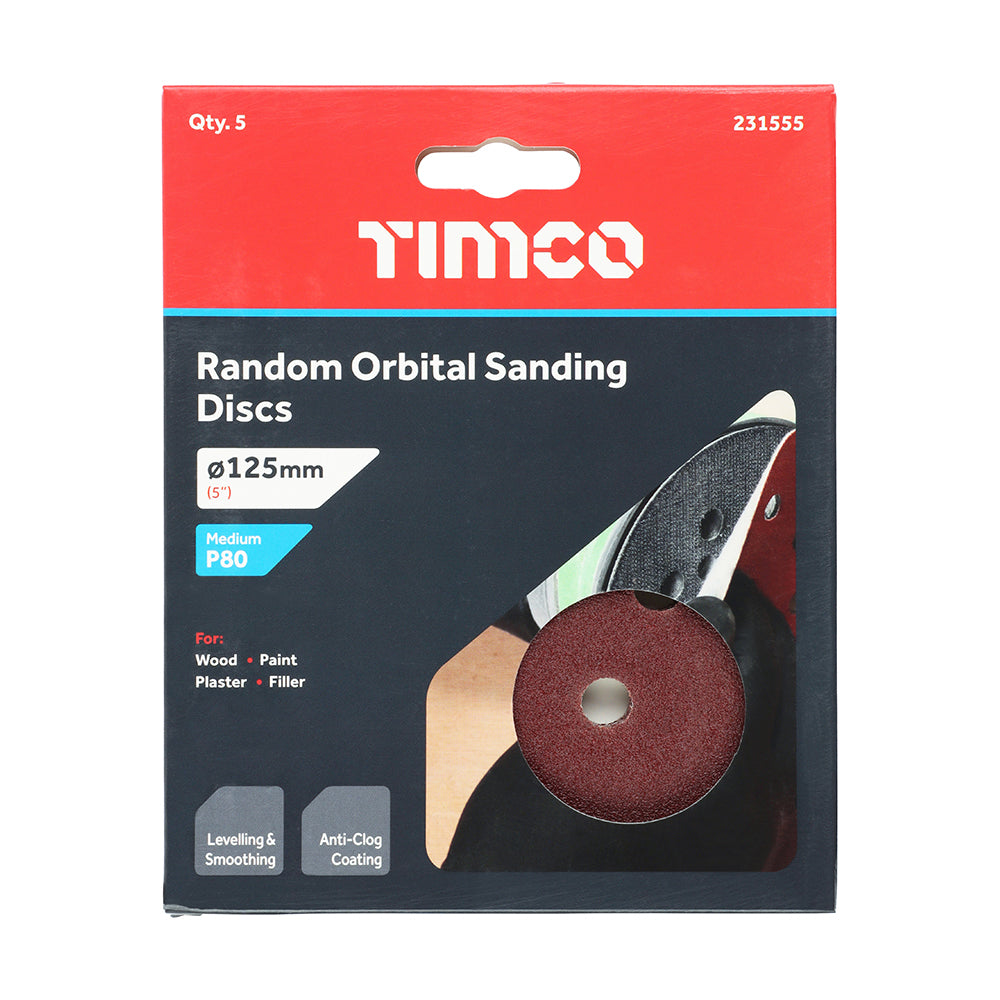 TIMCO Random Orbital Sanding Discs 80 Grit Red - 125mm - Image