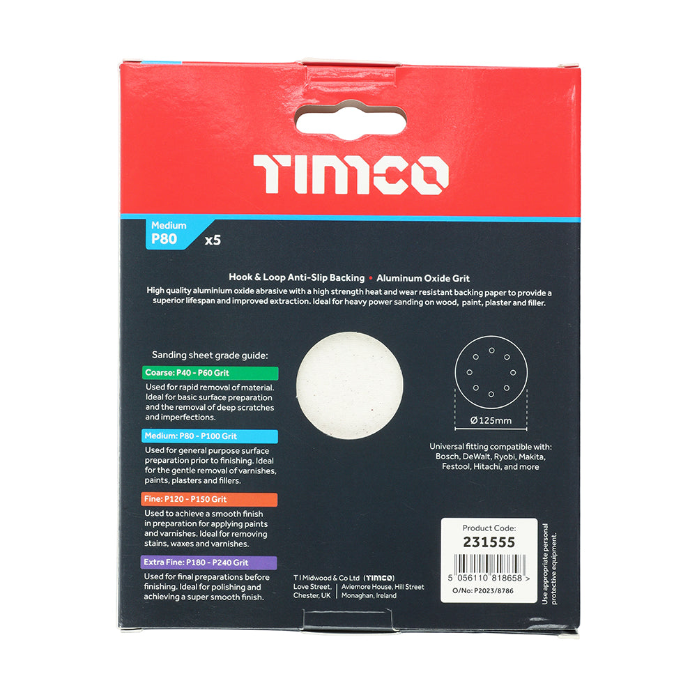 TIMCO Random Orbital Sanding Discs 80 Grit Red - 125mm - Image