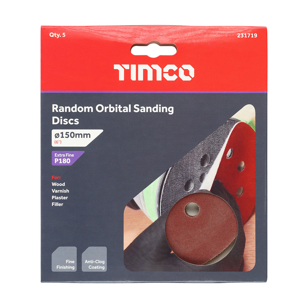 TIMCO Random Orbital Sanding Discs 180 Grit Red - 150mm - Image