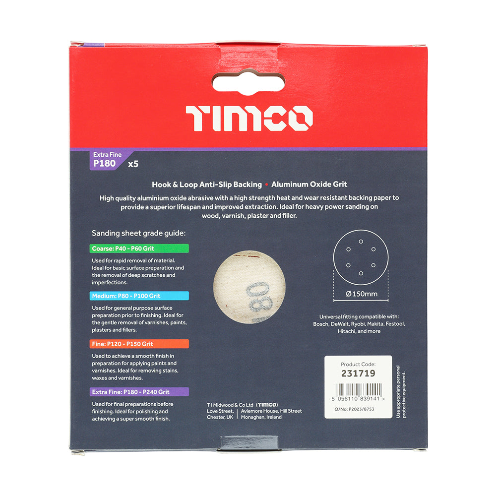 TIMCO Random Orbital Sanding Discs 180 Grit Red - 150mm - Image