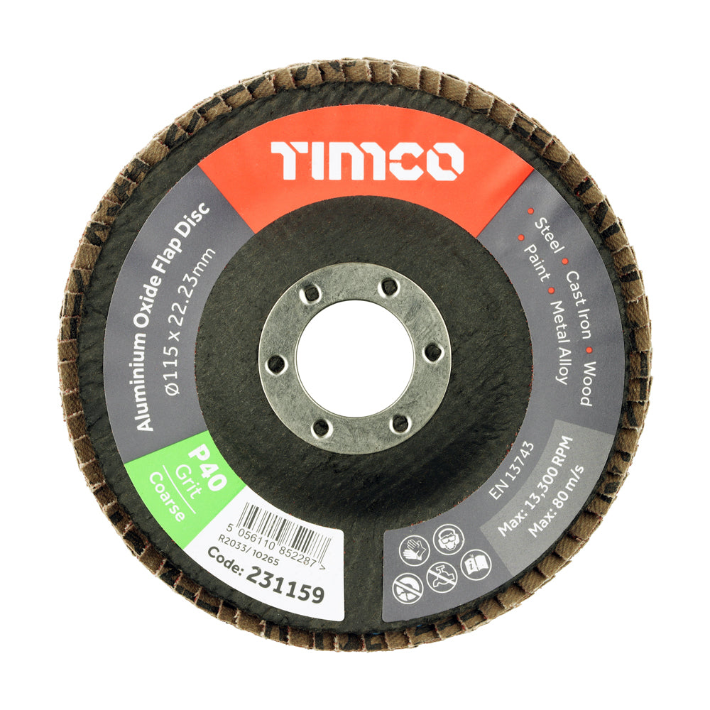 TIMCO Set of Flap Discs Aluminium Oxide Type 29 Conical - 40 Grit - 115 x 22.23 - Image