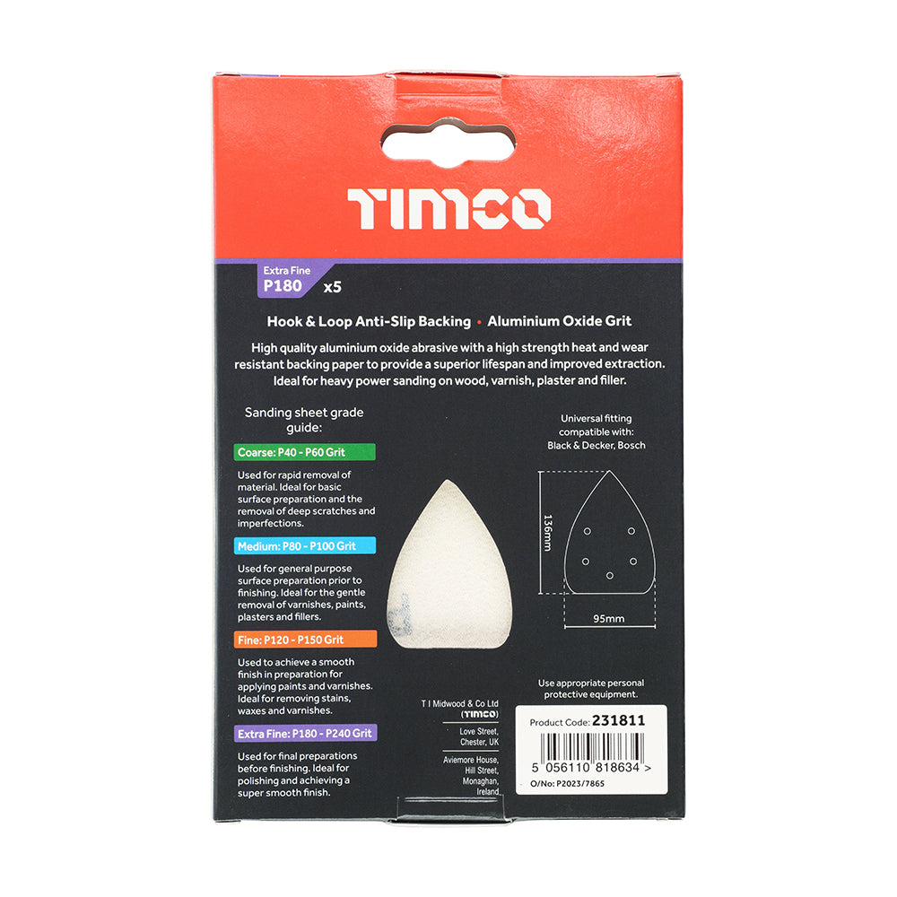TIMCO Detail Sanding Pads 180 Grit Red - 95 x 136mm - Image