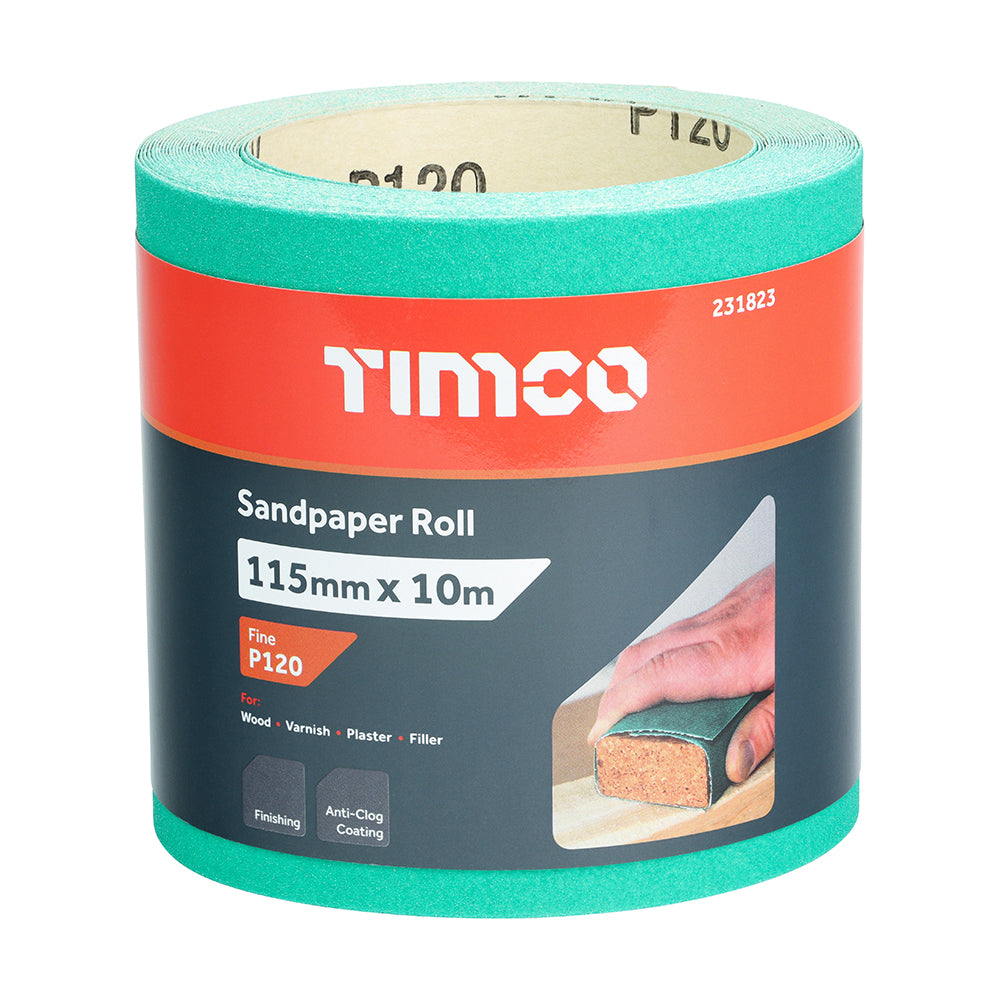 TIMCO Sandpaper Roll 120 Grit Green - 115mm x 10m - Image