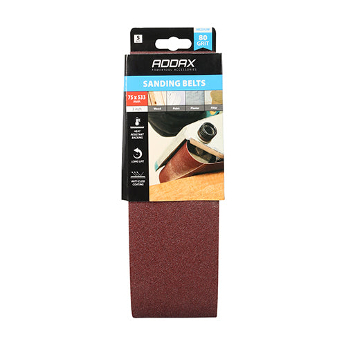 TIMCO Sanding Belts 80 Grit Red - 75 x 533mm - Image