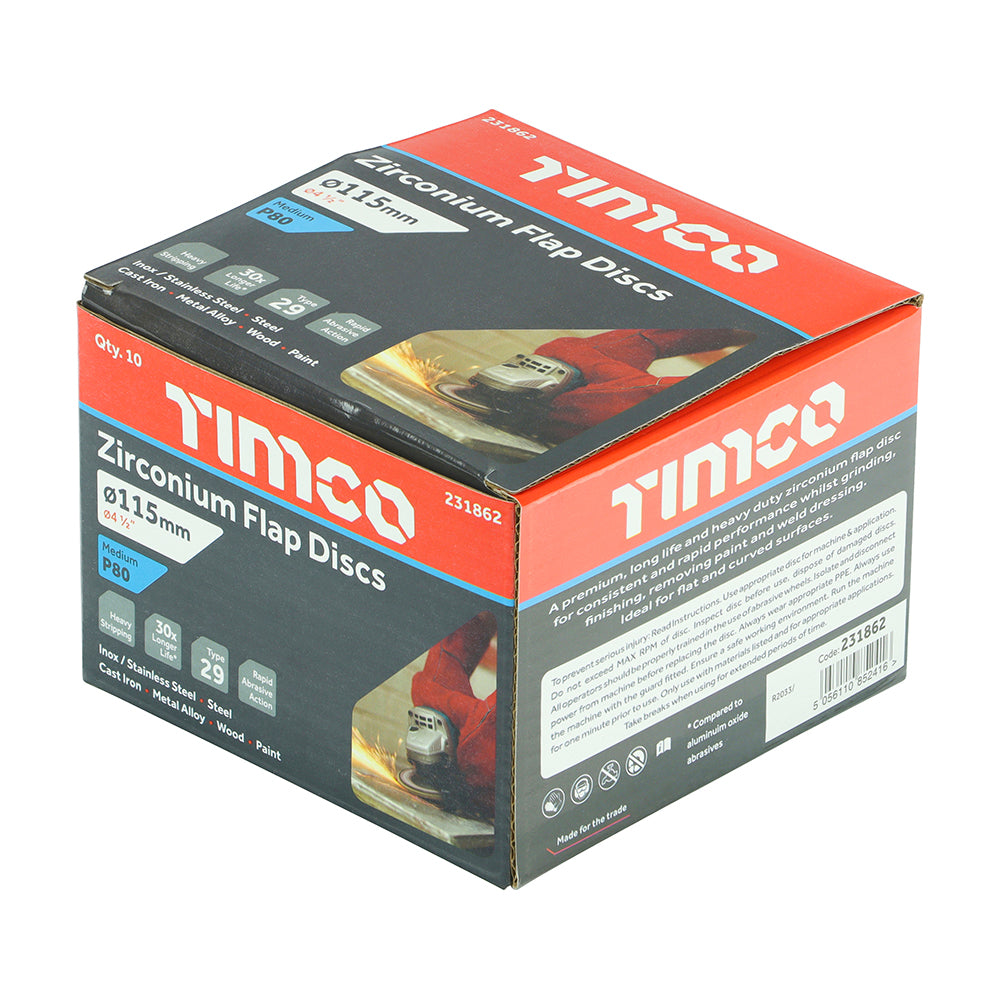 TIMCO Set of Flap Discs Zirconium Type 29 Conical P80 Grit - 115 x 22.23 - Image