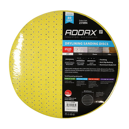 TIMCO Drylining Sanding Discs 80 Grit Yellow - 225mm - Image