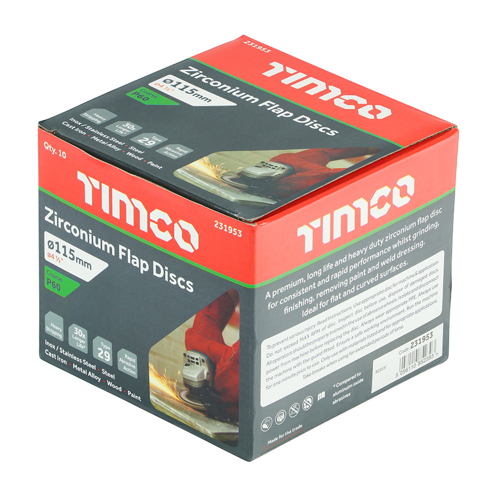 TIMCO Set of Flap Discs Zirconium Type 29 Conical P60 Grit - 115 x 22.23 - Image