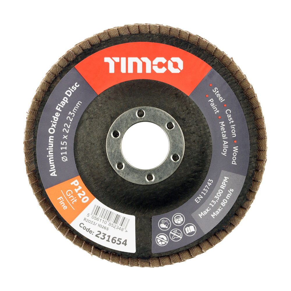 TIMCO Set of Flap Discs Aluminium Oxide Type 29 Conical -120 Grit - 115 x 22.23 - Image