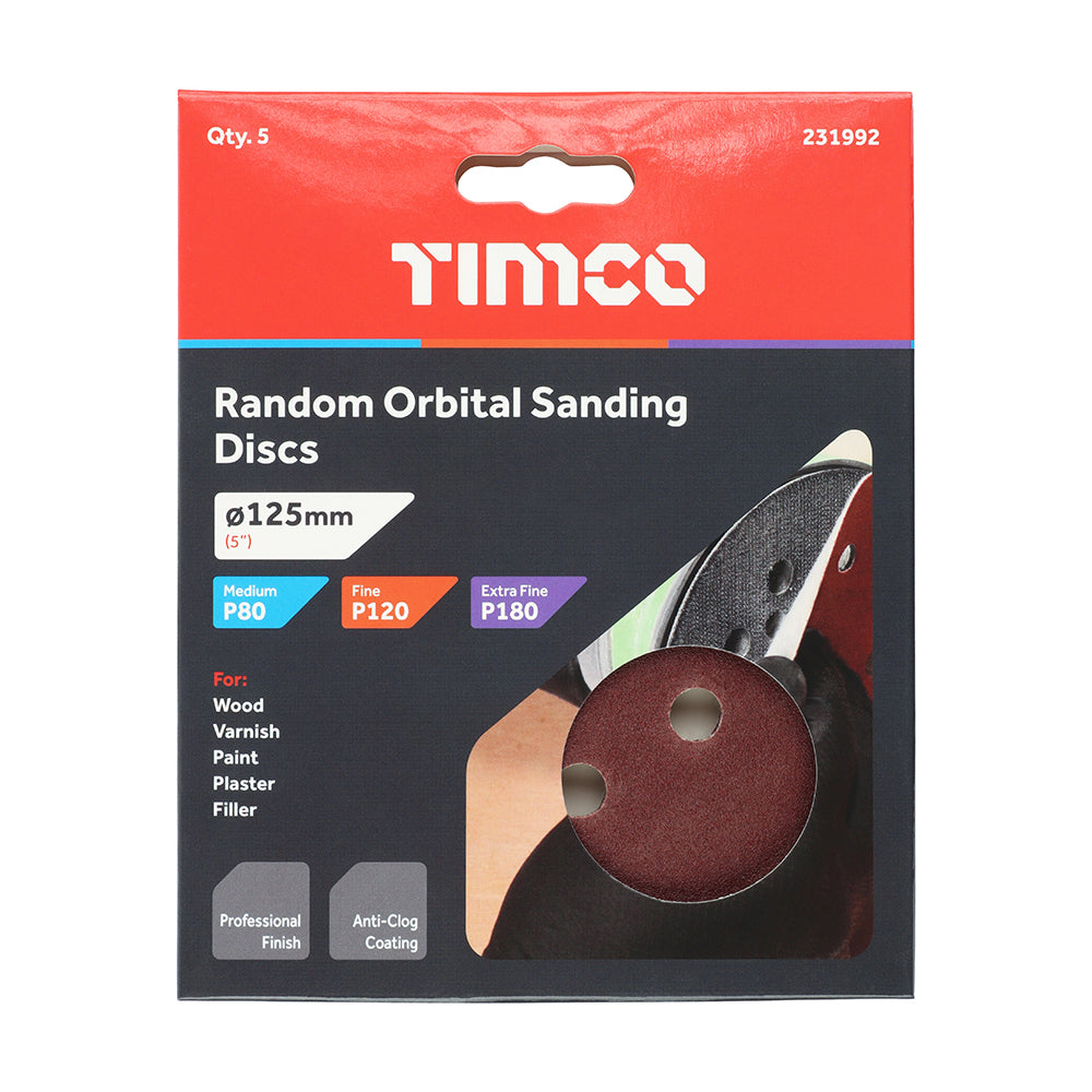 TIMCO Random Orbital Sanding Discs Mixed Red - 125mm (80/120/180) - Image