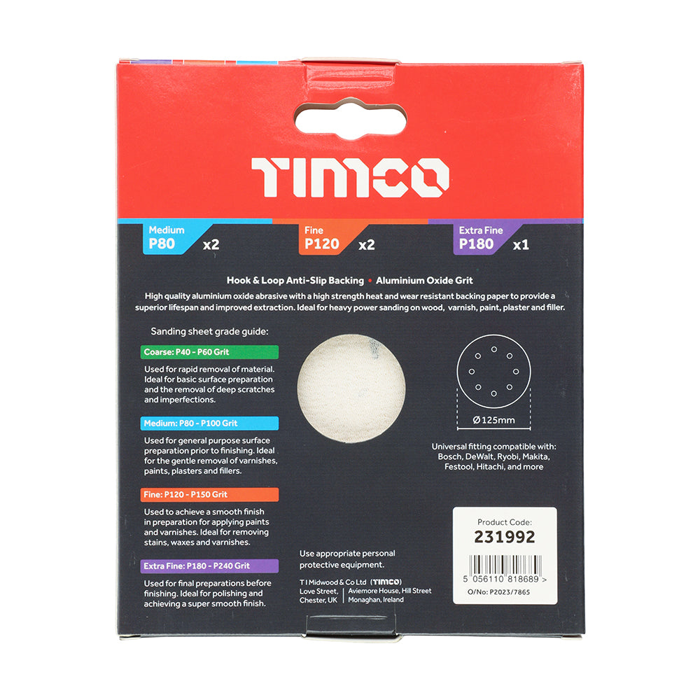 TIMCO Random Orbital Sanding Discs Mixed Red - 125mm (80/120/180) - Image